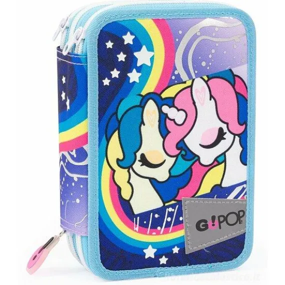 Astuccio completo triplo scomparto GoPop Unicorn