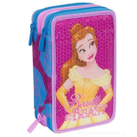Astuccio con triplo scomparto e accessori Disney La Bella e la Bestia