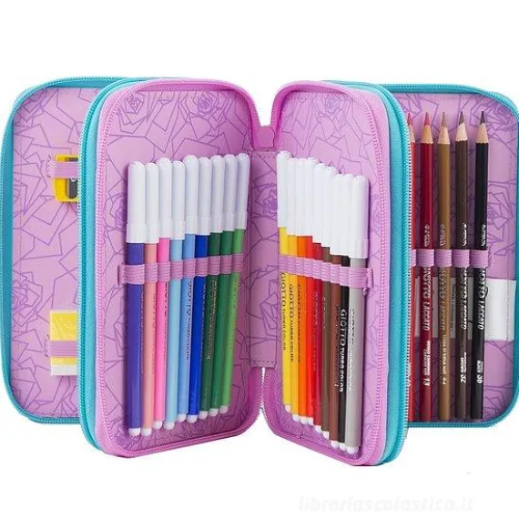 Astuccio con triplo scomparto e accessori Disney La Bella e la Bestia