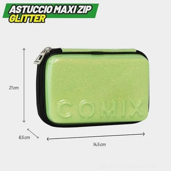 Astuccio corredo Maxi Zip Comix Glitter Verde