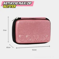 Astuccio corredo Maxi Zip Comix Glitter Rosa