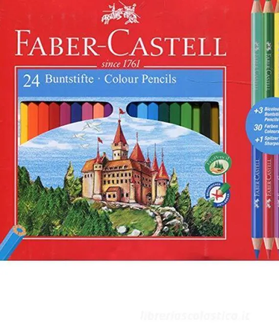 Astuccio 24 matite colorate e 3 matite bicolore con temperino