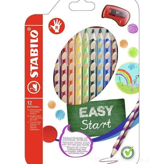 Astuccio 12 matite colorate ergonomiche per destrorsi Easy Start con temperino
