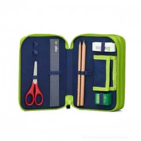 Astuccio Maxi scuola 3 ZIP triplo scomparto Ergobag materiale riciclato Front Runbear blu (01292-90352-10)