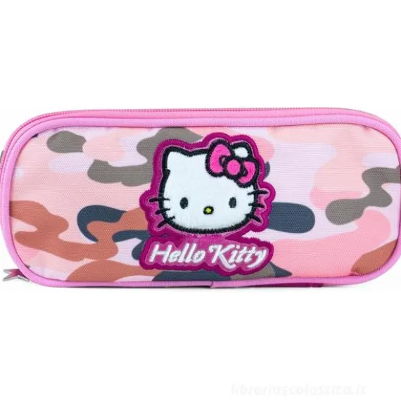 Astuccio Ovale triplo Hello Kitty 3 Scomparti Camouflage rosa