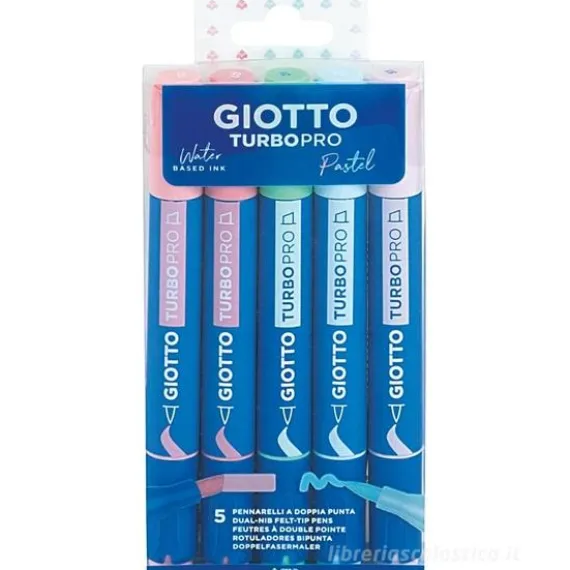 Astuccio 5 pennarelli a doppia punta Giotto Turbo Pro colori pastello
