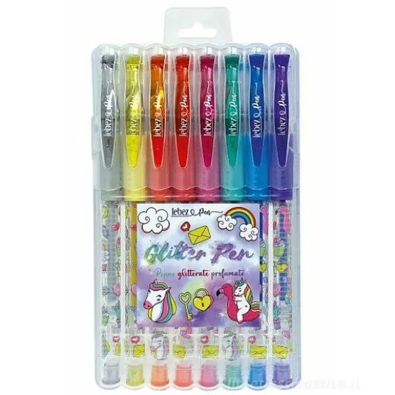 Astuccio 8 penne a gel con inchiostro glitterato e profumato