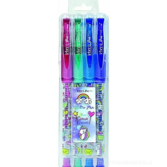 Astuccio 4 penne a gel con inchiostro glitterato e profumato