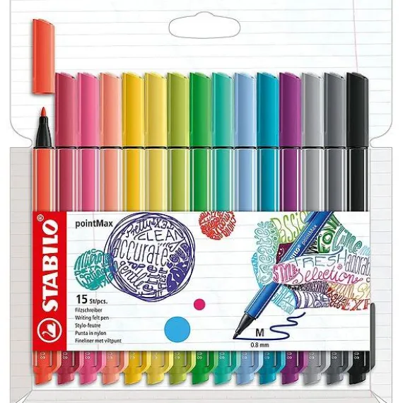 Astuccio 15 penne colorate Stabilo Pointmax