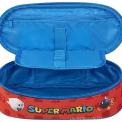 Astuccio scuola ovale organizzato Super Mario blu e rosso