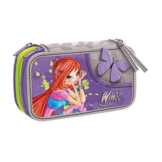 Astuccio triplo scomparto Winx completo con 43 pezzi