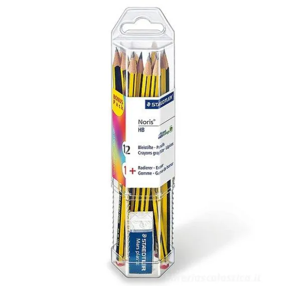 Barattolo 12 matite Noris HB e gomma Mars Plastic