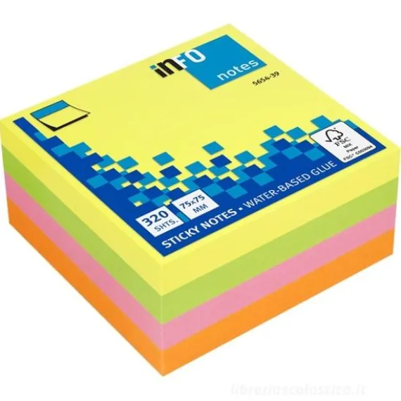 Blocchetto da 320 notes adesivi colorati mm 75x75