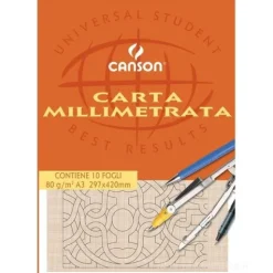 Blocco 10 fogli carta millimetrata formato A3 cm 29,7x42