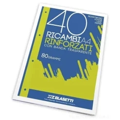 Blocco 40 fogli ricambio rinforzati doppio fogli per quaderni ad anelli A4 fogli bianchi