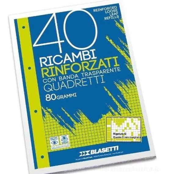 Blocco 40 fogli ricambio rinforzati per quaderni ad anelli A4 righe Q