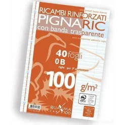 Blocco 40 fogli ricambio rinforzati A4 PignaRic rigatura 0B 3° elementare