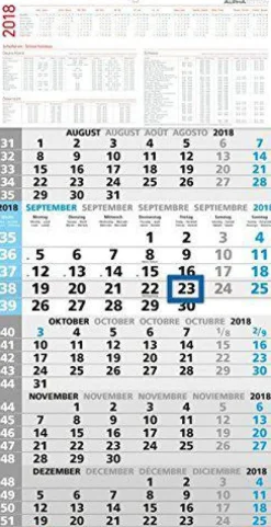 Calendario da muro olandese cinque mesi verticale 2018