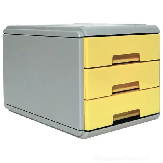 Cassettiera porta documenti 3 cassetti grigio giallo