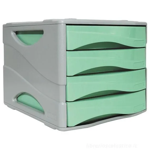 Cassettiera porta documenti 4 cassetti grigio verde