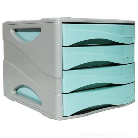 Cassettiera porta documenti 4 cassetti grigio azzurro