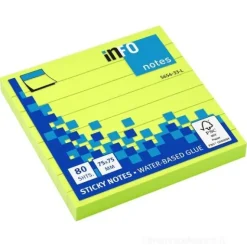 Confezione 12 blocchetti da 80 notes adesivi verde fluo a righe mm 75x75