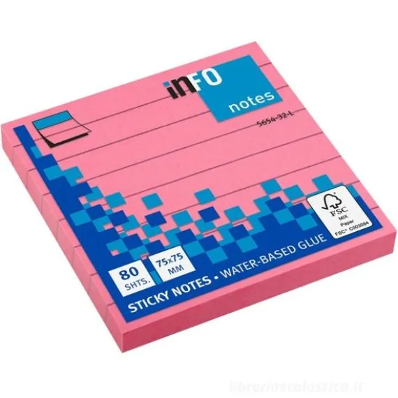 Confezione 12 blocchetti da 80 notes adesivi rosa fluo a righe mm 75x75