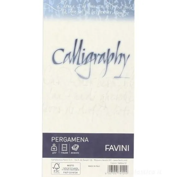 Confezione 25 buste carta pergamena Calligraphy cm 11x22 gr 90 colore sabbia