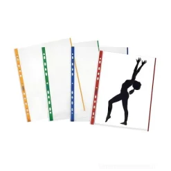 Confezione 10 buste trasparenti a foratura universale A4 finitura ruvida con banda rinforzata colorata (colori assortiti)