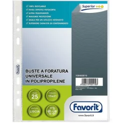 Confezione 25 buste trasparenti a foratura universale A5 finitura liscia
