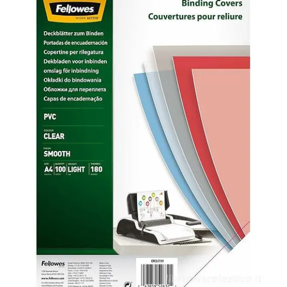 Confezione 100 Copertine in pvc per rilegatura A4 - 180 my