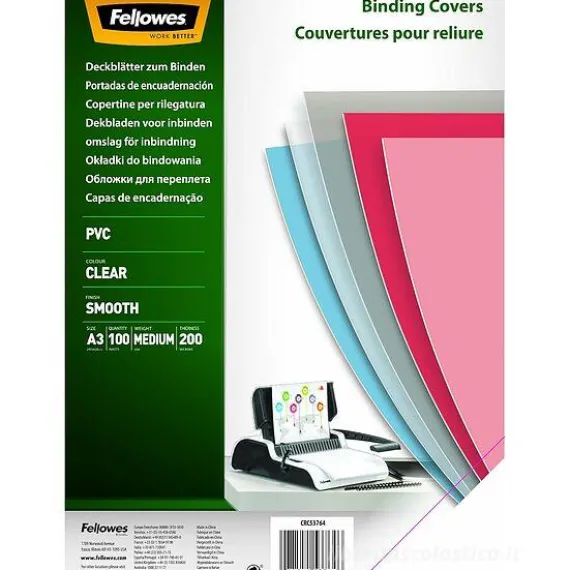 Confezione 100 copertine per rilegatrice in PVC trasparente formato A3 200 micron