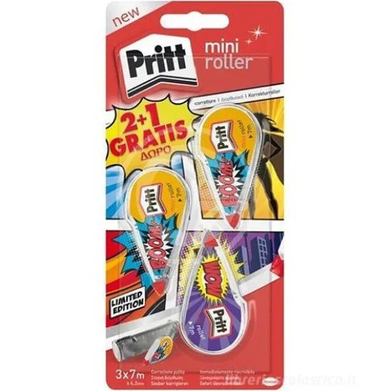 Confezione 3 correttori a nastro riscrivibile Pritt Mini Roller