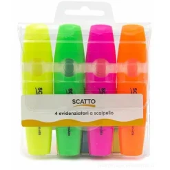 Confezione 4 evidenziatori colori fluo con punta a scalpello