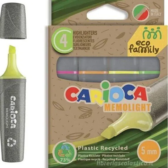 Confezione 4 evidenziatori in plastica riciclata Eco Memolight
