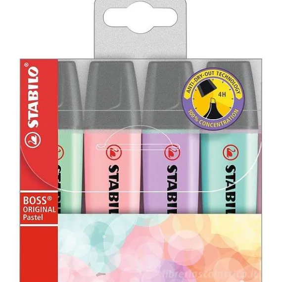 Confezione 4 evidenziatori Stabilo Boss Original Pastel (colori assortiti)