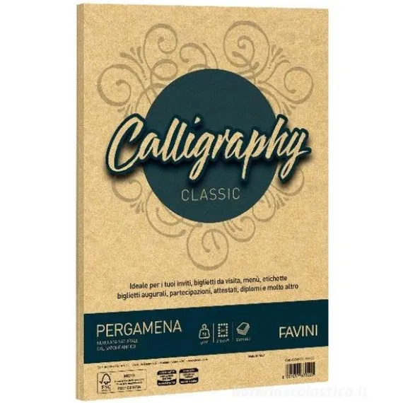 Confezione 50 fogli carta pergamena Calligraphy A4 cm 21x29,7 gr 90 colore oro