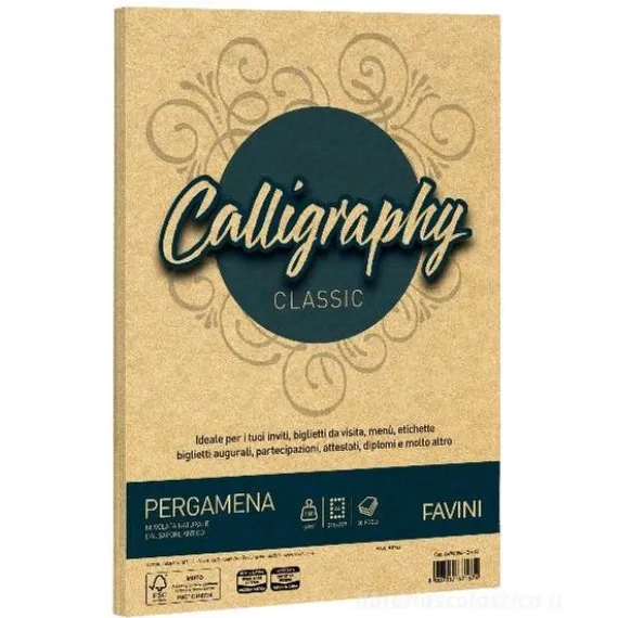 Confezione 50 fogli carta pergamena Calligraphy A4 cm 21x29,7 gr 190 colore oro