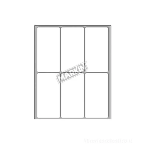 Confezione 10 fogli da 6 etichette autoadesive 73x37mm carta bianca Markin