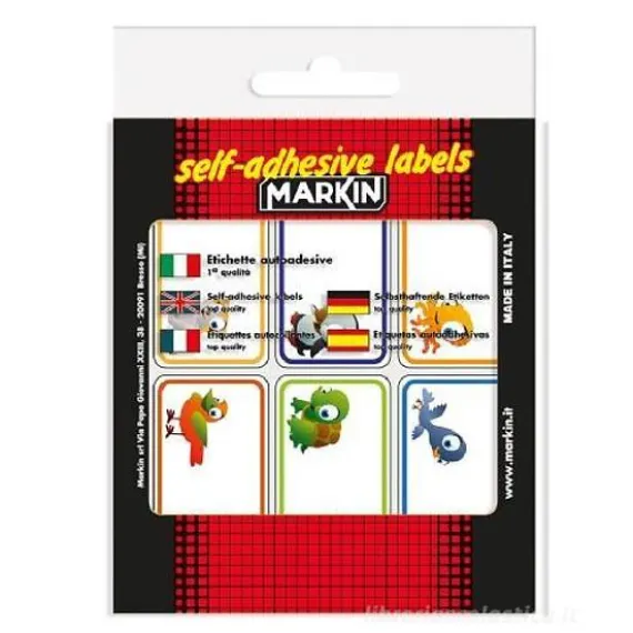 Confezione 10 fogli da 6 etichette autoadesive 70x37mm carta bianca decorata Markin