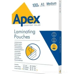 Confezione 100 fogli lucidi per plastificatrice formato A3 cm 30x42 125 micron Apex