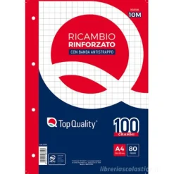 Confezione 80 fogli ricambio rinforzati per quaderni ad anelli A4 quadretti 10mm