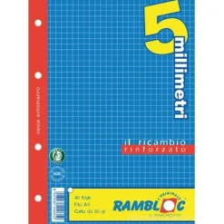 Confezione 40 fogli ricambio rinforzati A5 Rambloc quadretti 5 mm
