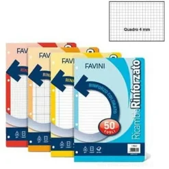 Confezione 40 fogli ricambio rinforzati per quaderni ad anelli A4 quadretti 4mm