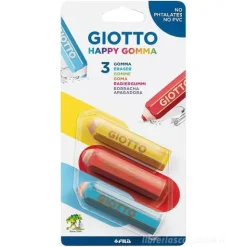 Confezione 3 gomme per cancellare Giotto Happy (colori assortiti)