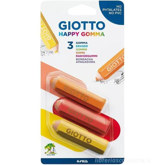 Confezione 3 gomme per cancellare Giotto Happy (colori assortiti)