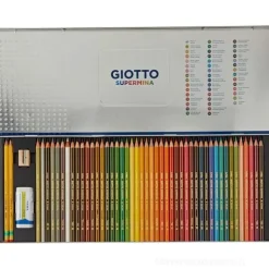 Confezione in metallo 50 pastelli Giotto supermina 1 temperino 1 gomma 2 matite in grafite