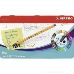 Confezione in metallo 50 penne colorate Stabilo Fineliner Point 88