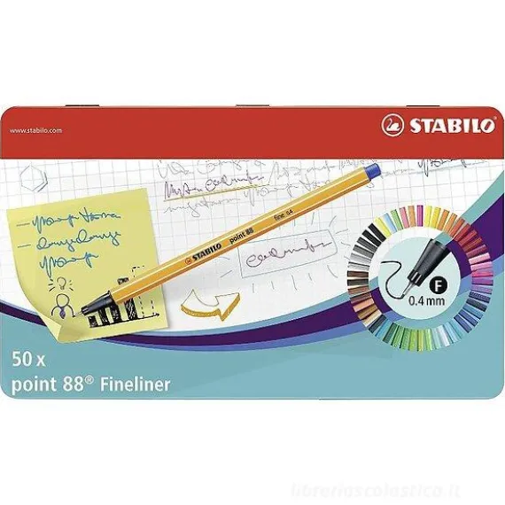 Confezione in metallo 50 penne colorate Stabilo Fineliner Point 88