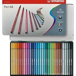 Confezione 30 pennarelli Pen 68 con scatola in metallo
